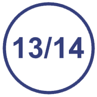 A circle icon with "13/14" inside it