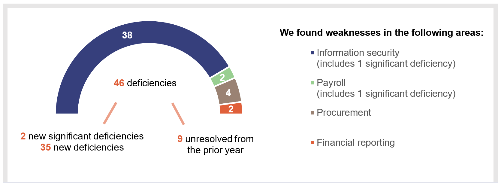 Infographic showing the types of deficiencies in internal controls in 2024–25