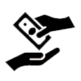Icon of cash being exchanged between a pair of hands